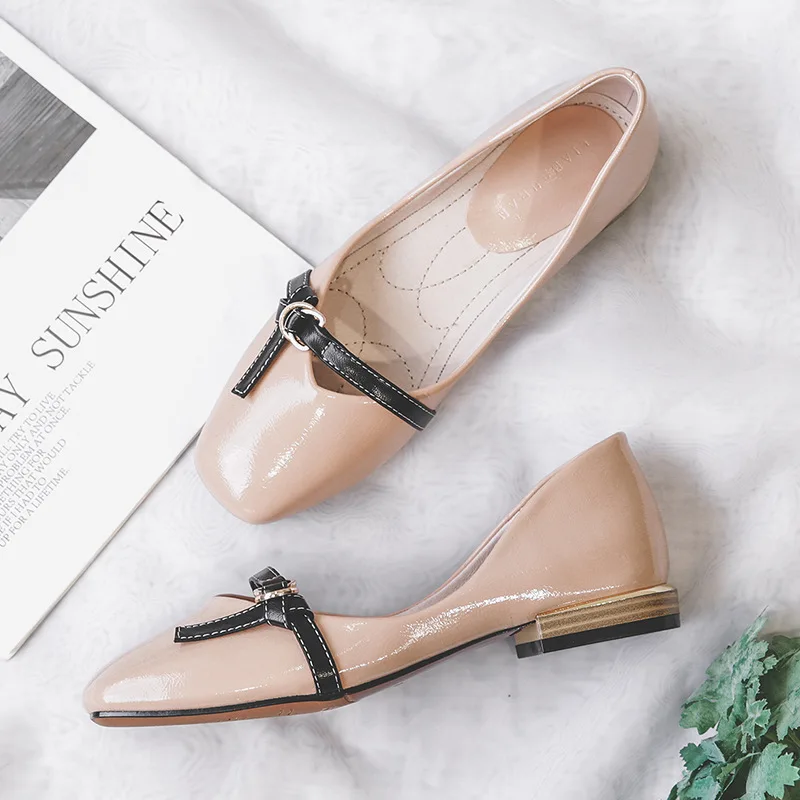 

Shoes Women's 2019 New Style Autumn And Winter Simple Online Celebrity Square Head Low-Cut Grandma Shoes Women Flat Versatile WO