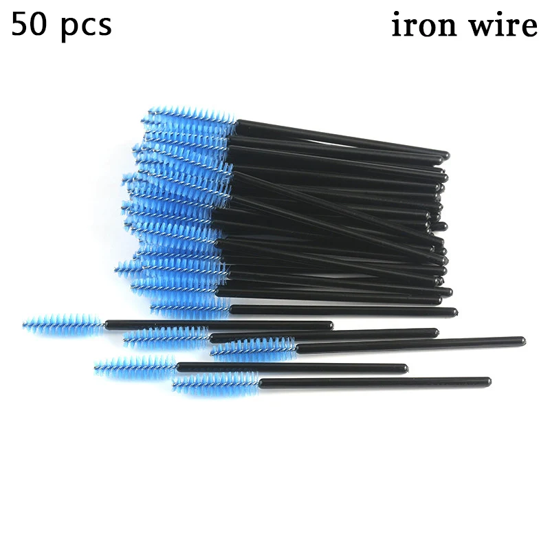 03 iron wire 50pcs 25/50 шт Наращивание ресниц одноразовая кисть для бровей, кисть туши для ресниц аппликатор мотальные ресницы косметический набор кистей для макияжа инструмент - Handle Color: 03 iron wire 50pcs