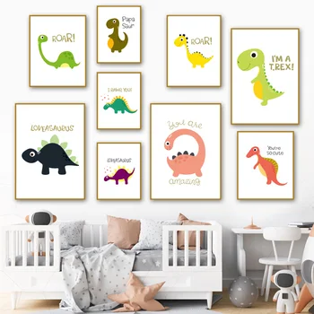 

Nordic Cartoon Painting Art Decor Colorful Dinosaur Quality Canvas Poster Home Decor Nursery Kids Room Wall Decor Picture A1001