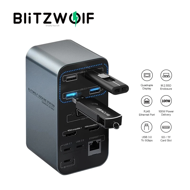 Док-станция BlitzWolf USB Type-C 1000 Мбит/с |
