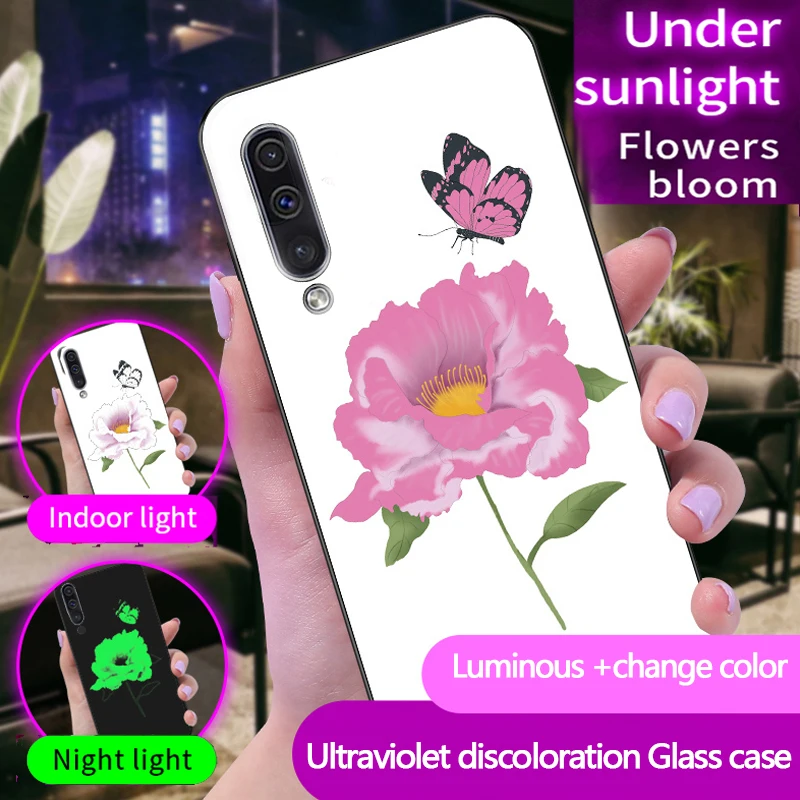 

sunlights Change Color Luminous Glass Case For Xiaomi Mi CC9 9 9T Pro 8 F1 redmi 7 k20 note 7 6 5 Pro Ultraviolet reaction Cover