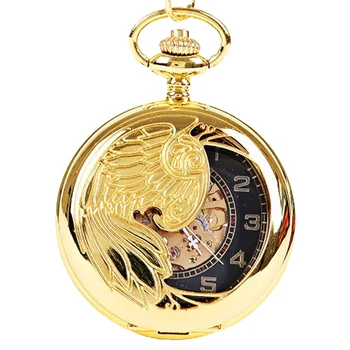 

Luxury Golden Pocket Watch Retro Perspective Skeleton Gold Phoenix Pattern Case Hollow Dial Pendant Fashion pocket watch