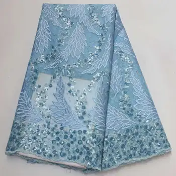

Latest African Sky Blue Lace Fabric 2019 High Quality Nigerian Sequins Embroidery French Lace Fabric For Wedding dress XA006