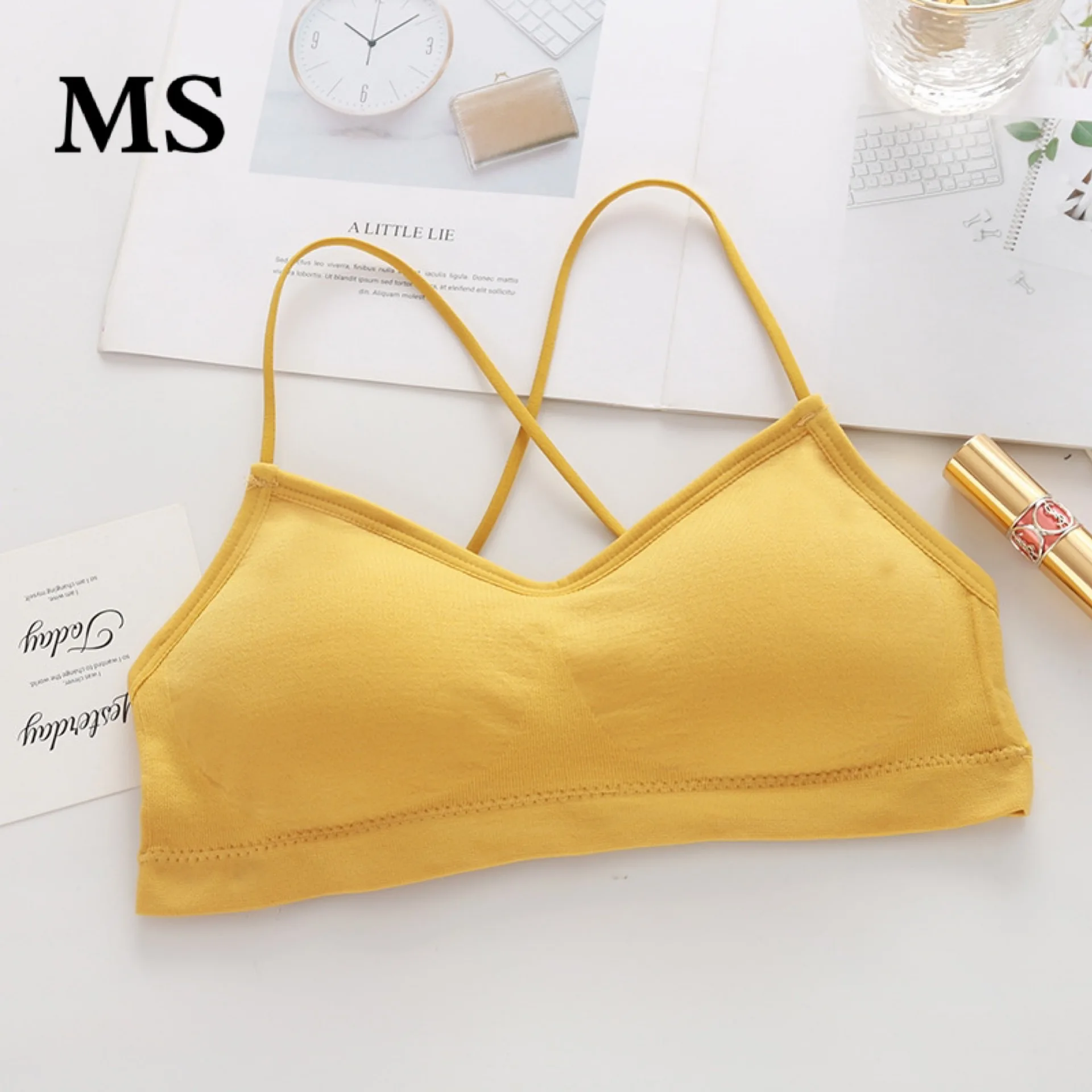 

MS Sexy seamless underwear cross beauty back strap breathable sports vest without rims tube top ladies underwear 3 pieces