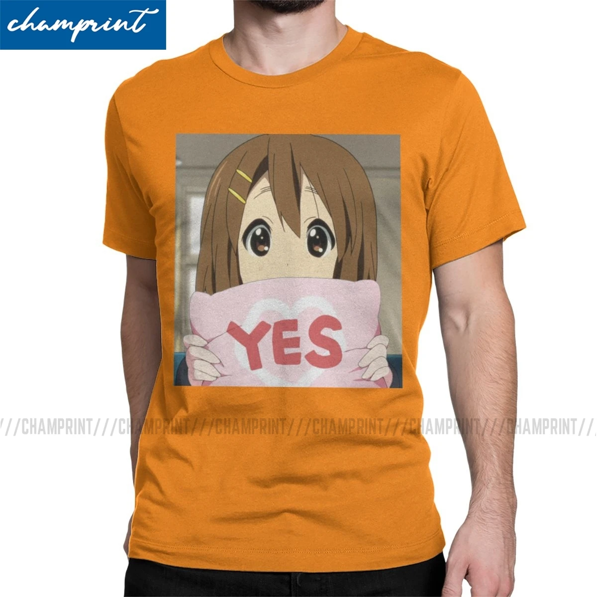 K-On Yui Yes Футболка мужская Винтажная футболка из 100% хлопка с круглым воротником