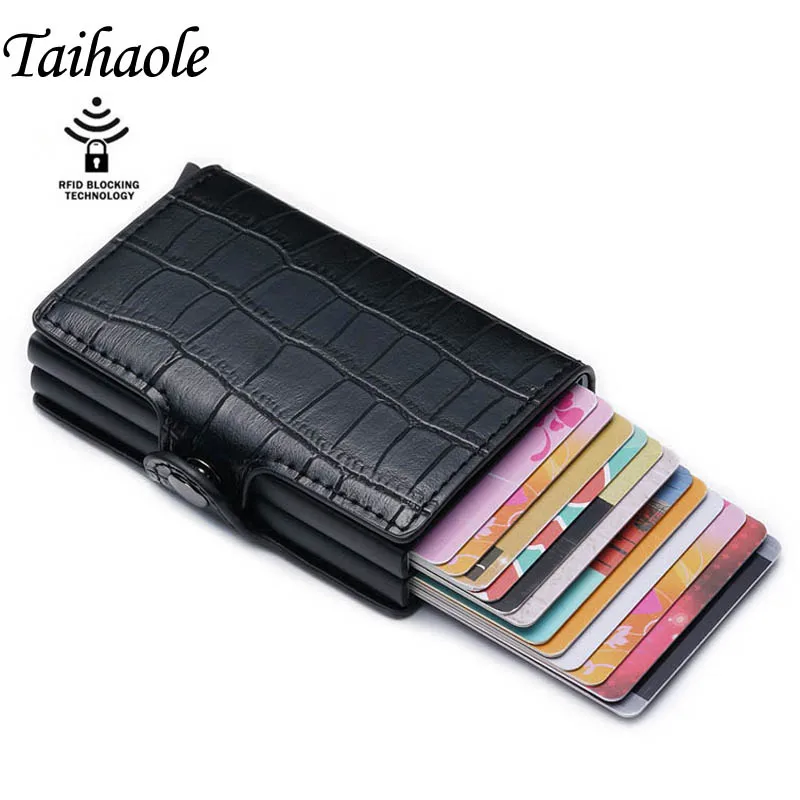 

Credit Card Holder 2020 Aluminium Double Boxes Fashion Men And Women PU Leather Metal RFID Vintage Travel Card Wallet