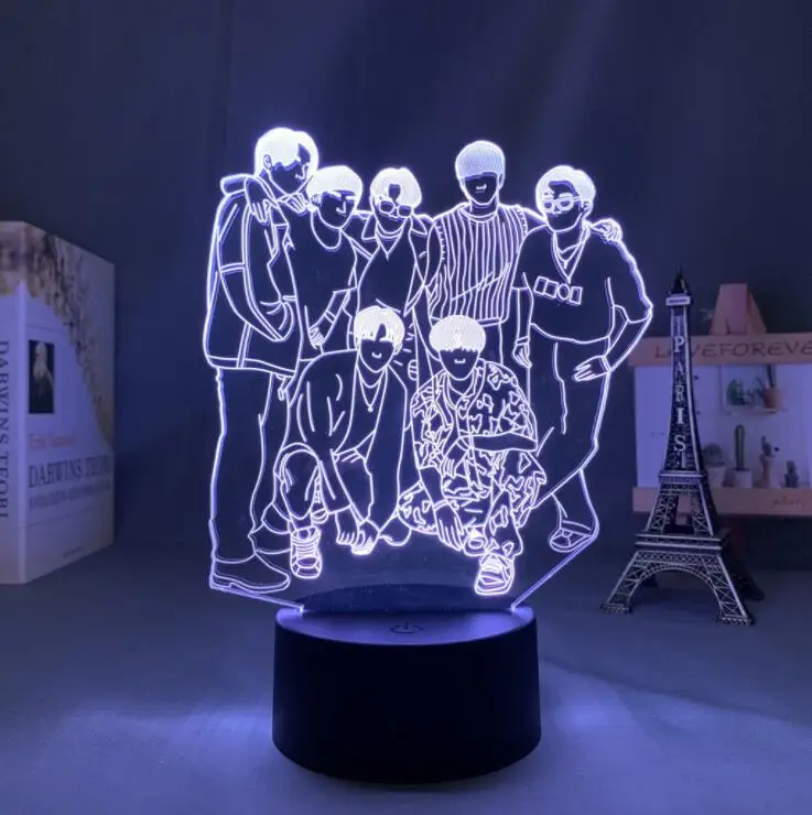 한국 Tian Tuan 3D 야간 조명, B.T.S 소형 다채로운 16 색 조명 배터리, USB 플러그인 전기 조명, 장식 조명