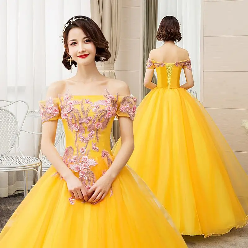Quinceanera Dresses Off The Shoulder Gold Party Formal Ball Gown Luxury Lace Embroidery Solo Art Test Prom Dress Plus Size - Цвет: Золотой