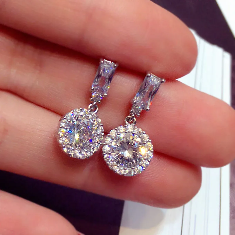 Best Christmas Gift Plata Filled Round White AAA Zircon Earrings for Women Bridal Stud Fashion Jewelry | Украшения и аксессуары