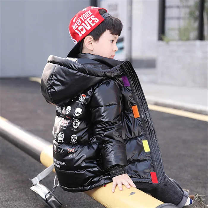 Rlyaeiz Kids Winter Jackets for Boys Parka Coats Autumn Fashion Printed Glossy 80% Down Boys Jackets Warm Outwear Age 4-13Y
