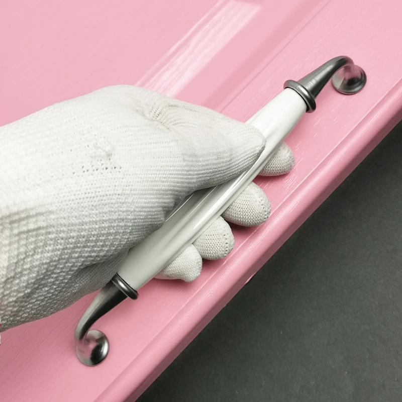 Modern White Ceramic Cabinet Handles Zinc Alloy Drawer Knobs Pulls Bright Chrome Wardrobe Door Handles Furniture Handle 96mm/128 furniture knobs