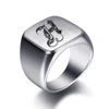 Bagues personnalisées à graver initiale pour hommes, chevalière masculine en acier inoxydable, bijoux vierges, bande, ton argent poli, taille américaine