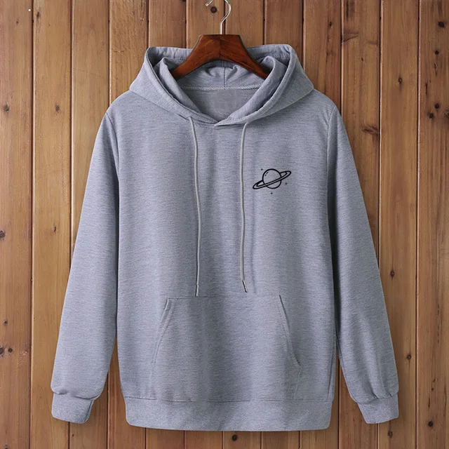 Light grey-B Сатурн планета карманные буквы Харадзюку печати женские толстовки Повседневная забавная Толстовка для женщин/мужчин Топ толстовки хипстер Прямая поставка - Цвет: Light grey-B