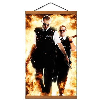 

Hot Fuzz Movie Poster HD Hanging Scroll Canvas Painting With Solid Wood Wall Picture for Living Room Decor