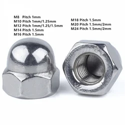 1-2pcs M8 M10 M12 M14 M16 M18 M20 M24 （pitch=1/1.25/1.5/2mm）304 Stainless Steel Fine Thread /Cap Nuts