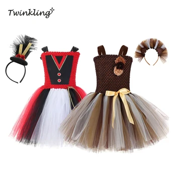 

Wild Lion Ringmaster Cartoon Tutu Dress Flowers Kids Girls Birthday Party Dress Tamer Halloween Cosplay Animal Dress Costumes