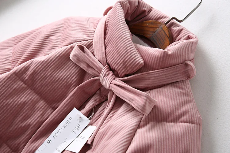 117fn New Style Stand Collar Long Sleeve Corduroy down Coat Thick Warm down Jacket Women's