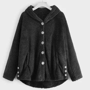 

Hot Sales Women Student Cute Coats Wine Black Solid Color Long Sleeve Warm Fleece Button Down Hoodie Sweaters Coat veste femme