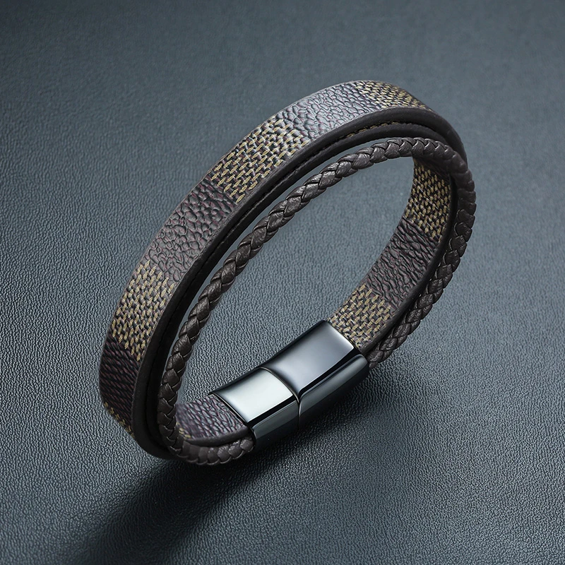 Просто крутой мужской обруч из микрофибры Многослойный кожаный браслет веревка браслет магнитная застежка
