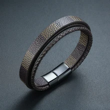 Просто крутой мужской обруч из микрофибры Многослойный кожаный браслет веревка браслет магнитная застежка