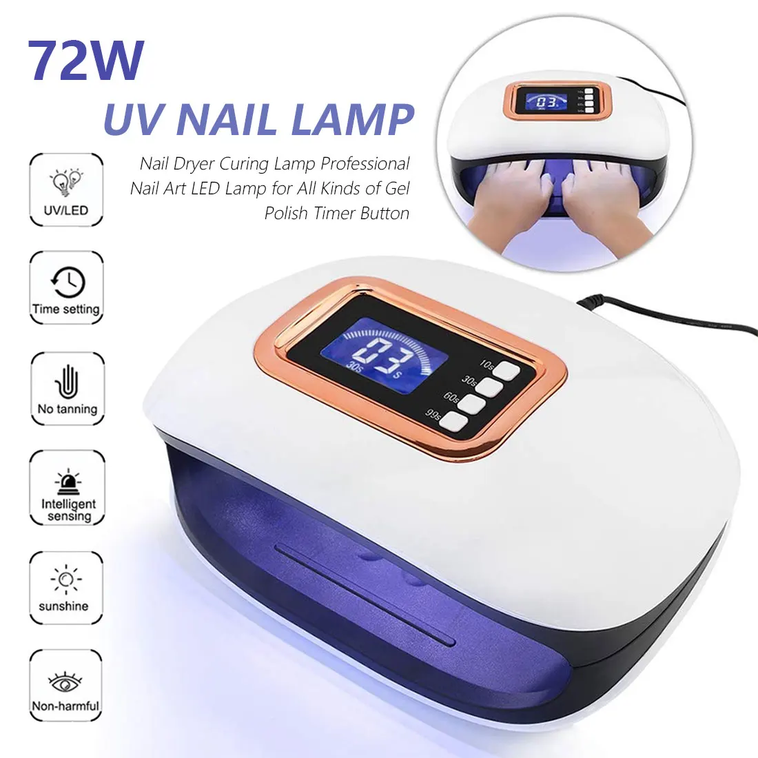 

1 pcs Nail Dryer Curing Lamp 72W UV Nail Lamp Professional Nail Art LED Lamp for All Kinds of Gel Polish Timer Button