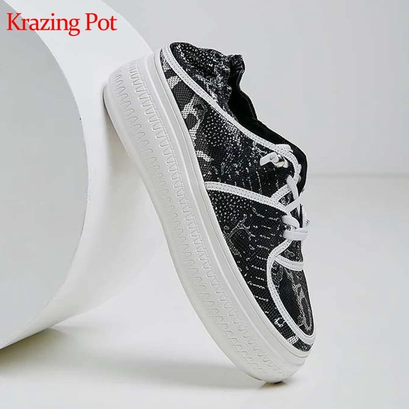 

2019 new arrival hot saling prints sheep leather colorful platform lace up sneakers round toe thick bottom vulcanized shoes L52