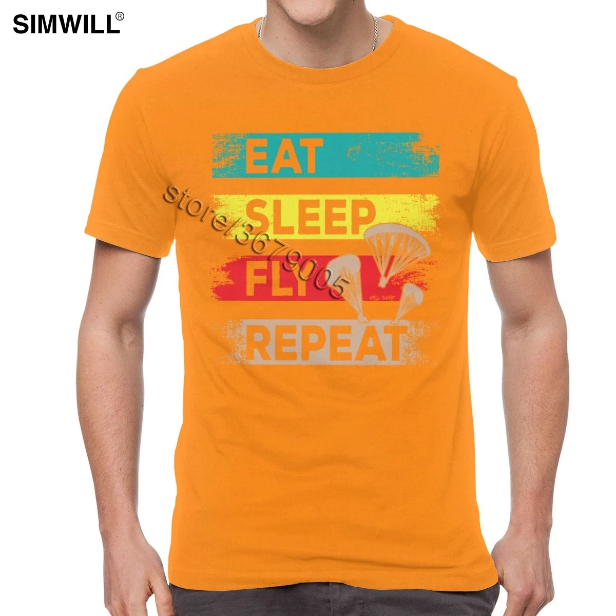 Винтажная парапланерская футболка Eat Sleep Fly Repeat футболка повседневные хлопковые футболки мужские короткие рукава уличная одежда футболка с надписью paraglider - Цвет: Оранжевый