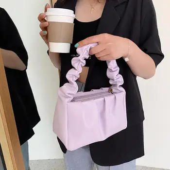 

Women Cloud Bags 2020 New Designer PU Leather Tote Bags Female Pleated Solid Color Crossbody Handbag Travel Bag Soft Clutch