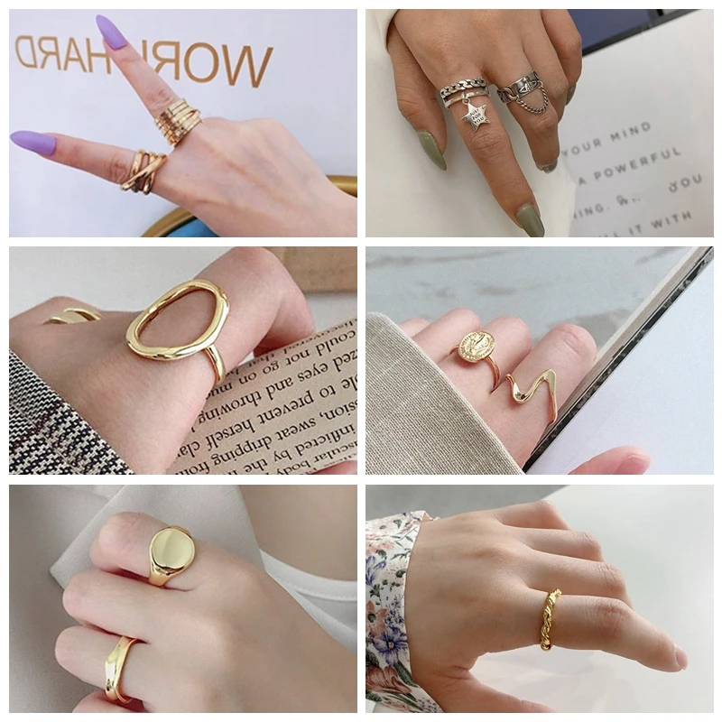 

Boako Boho Women Rings Set Geometric Oval Irregular Curve Glossy Gold Silver Color Open Ring For Lovers' Charm Fashion Jewelry