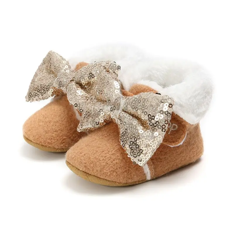 На зимнем меху детская обувь, с повязкой на голову; Теплая обувь для девочек для тех, кто только начинает ходить, для новорожденных мягкая подошва Младенческая обувь из материала на основе хлопка
