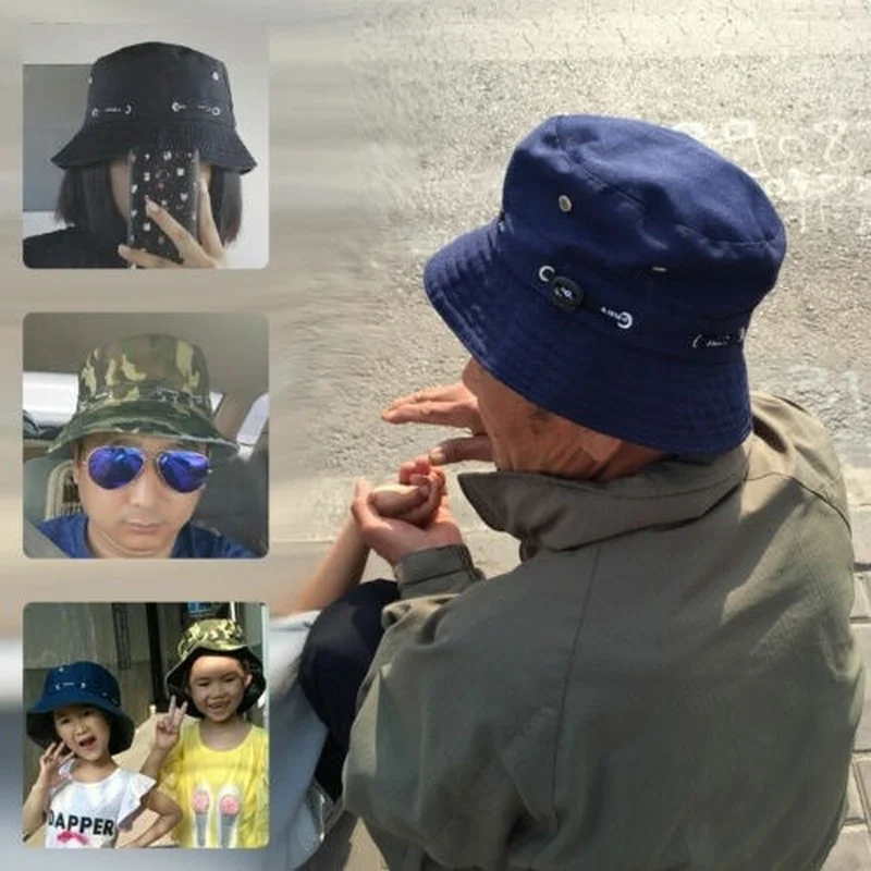 Women Bucket Hats with Drawstring Windproof Men Fisherman Hat Summer Sun Shade Outdoor Sports Hiking Fishing Hat Cap Wide Brim