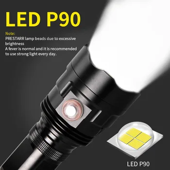 

SOS Bright XHP90 LED Flashlight Rechargeable 6 Modes Torch 26650 5000MAH lantern most powerful led flashlight Zoomable torch