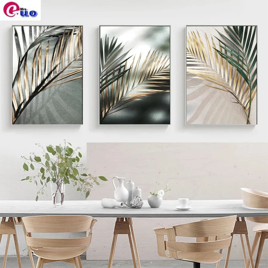 Золотой пальмовых листьев растений 5D DIY алмазная живопись Nordic Wall Art крестиком