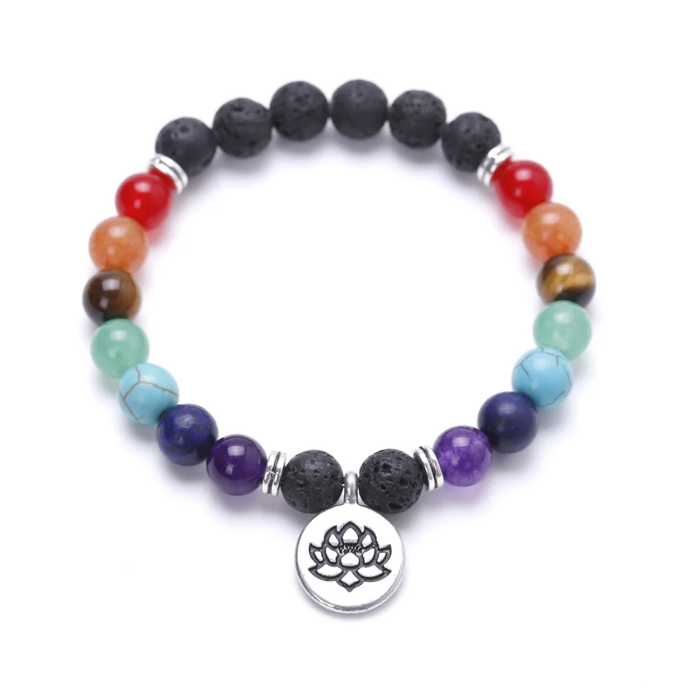 OM Lotus Yoga Seven Chakra струны и черная вулканическая лава каменные бусины диффузор