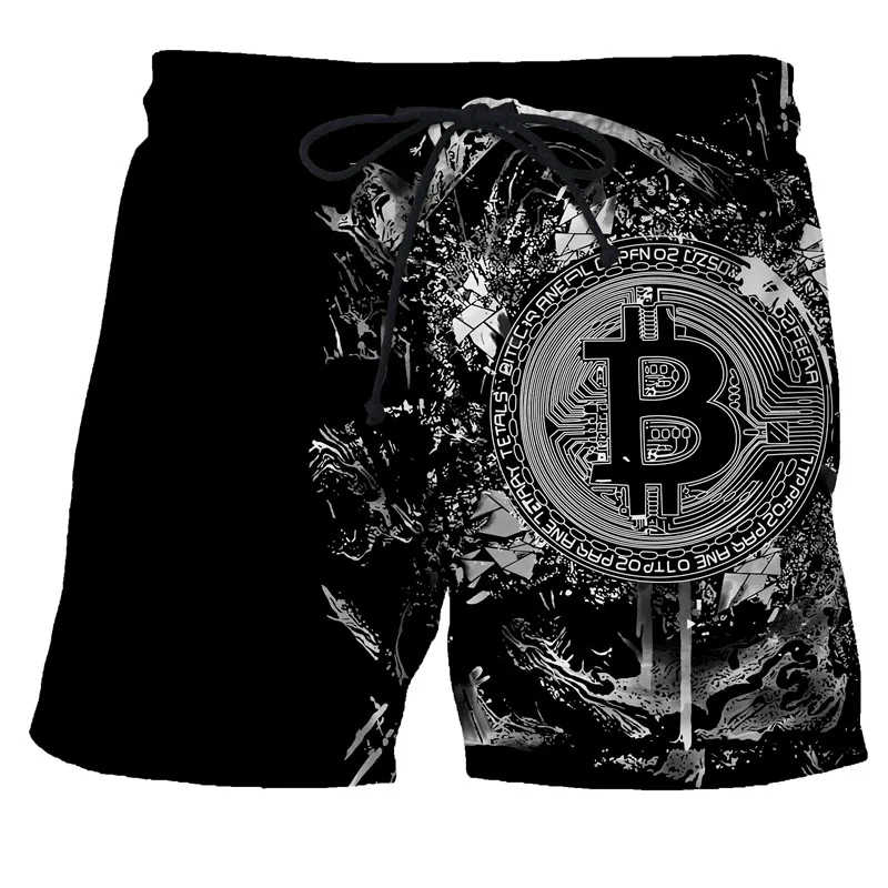 Летние Новые мужские и женские ретро шорты Bitcoin с 3D принтом в стиле Харадзюку