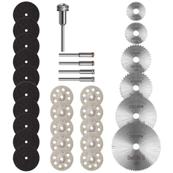 Disques de coupe pour outil rotatif Dremel, roue de coupe en diamant et lames de scie circulaire HSS et roues de coupe en résine, 31 pièces 