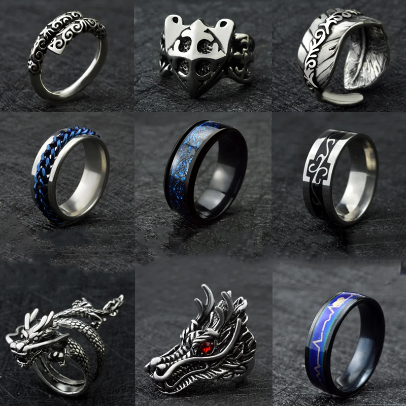 

Retro Punk Hip-hop Rock Style Rings Faucet Devil's Eye Shield Steel Titanium Men's rings  Jewelry Accessories Gift