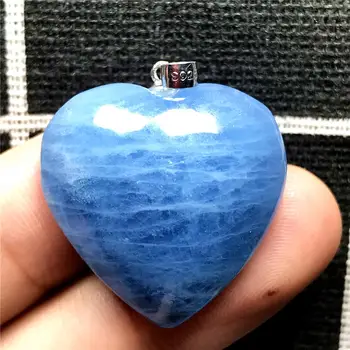 

Top Natural Ocean Blue Aquamarine Heart Necklace Pendant For Woman Man Clear Crystal Silver 26x9mm Beads Gemstone Jewelry AAAAA