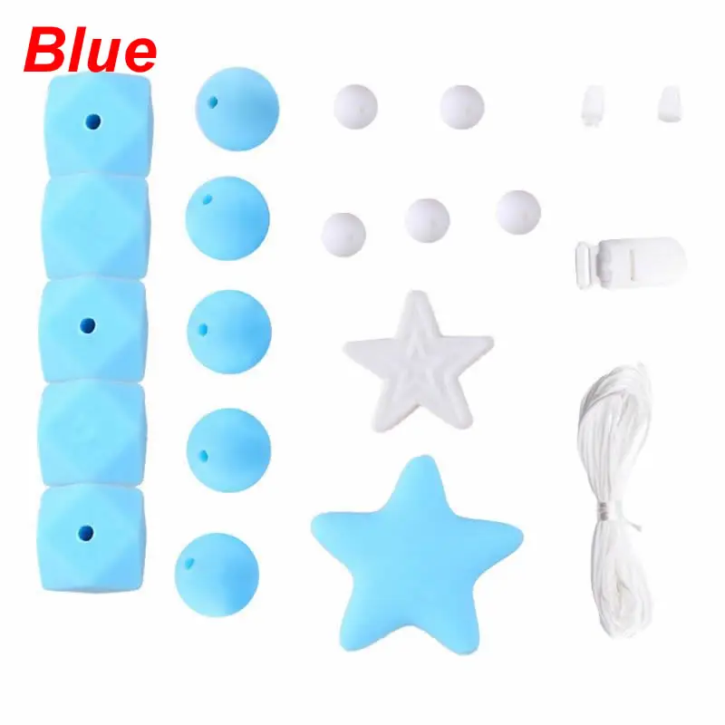 Blue Детские Силиконовые Бусины Набор DIY Детские Прорезыватели игрушка для прорезывания зубов младенцев Ожерелье Браслет Прорезыватель Соска цепи делая аксессуары - Цвет: Blue