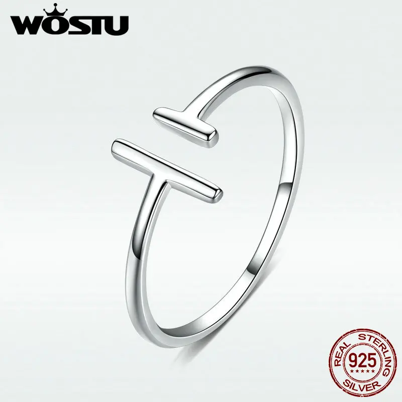 

WOSTU Genuine 100% 925 Sterling Silver Wedding Rings Parallel Lines Adjustable Rings For Women Fashion Original Jewelry BKR555