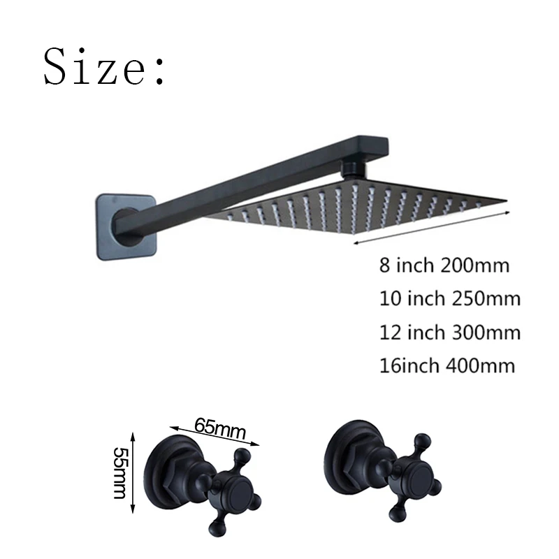 KEMAIDI Black Ultra-thin Shower Head Wall Mounted Bathroom Rainfall faucet Sets ShowerHead& Shower Set