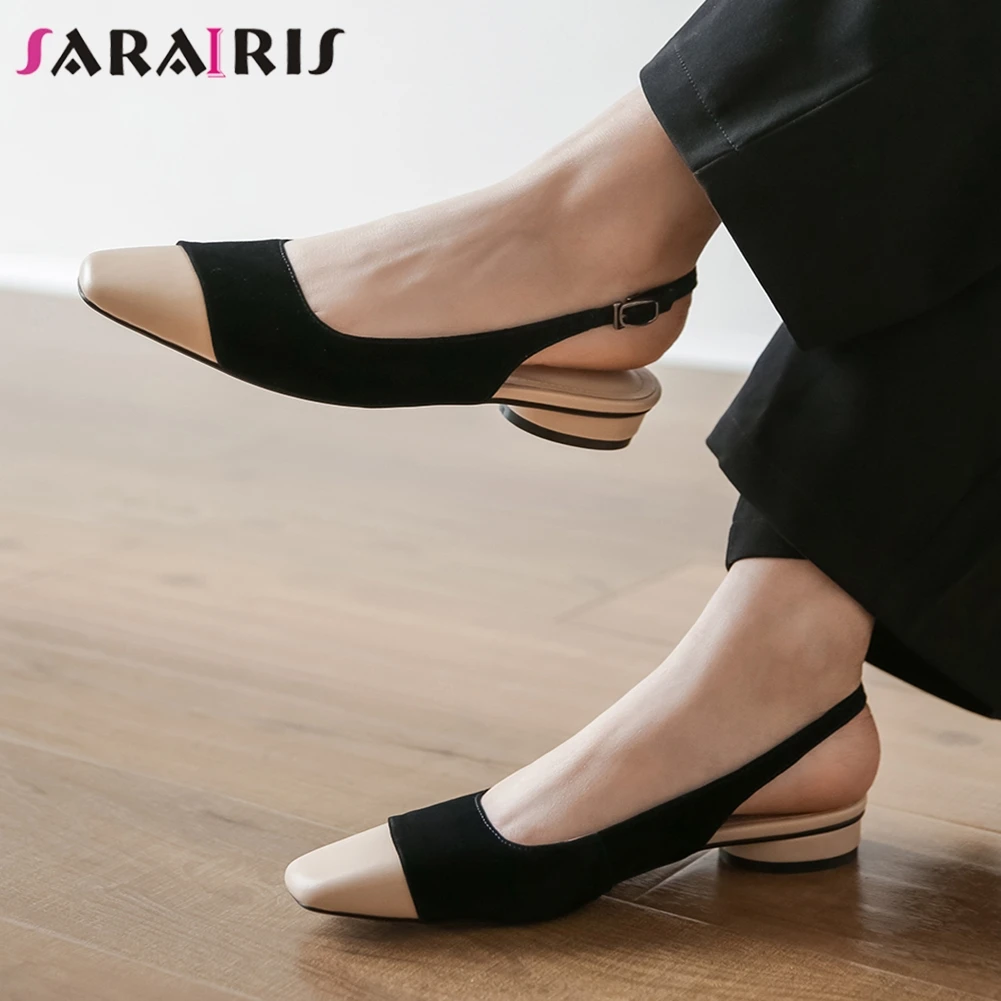 

SARAIRIS Elegant Lady Square Toe Sandals Back Strap Round Heels Sandals Women Mixed Color Back Strap Leisure Shoes Woman