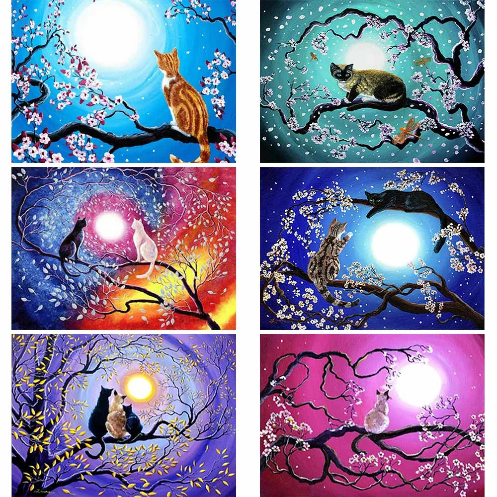Arbre A Chat Lune Peinture De Diamant Animal De Dessin Anime Perceuse Ronde Nouvelle Broderie 5d De Mosaique En Point De Croix A Faire Soi Meme Decoration De Maison Cadeaux Aliexpress