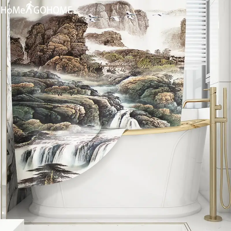 Ink Painting Print Shower Curtain douchegordijn landschap cortinas de bano Art Bath Curtain Waterproof Fabric Bathroom Curtain