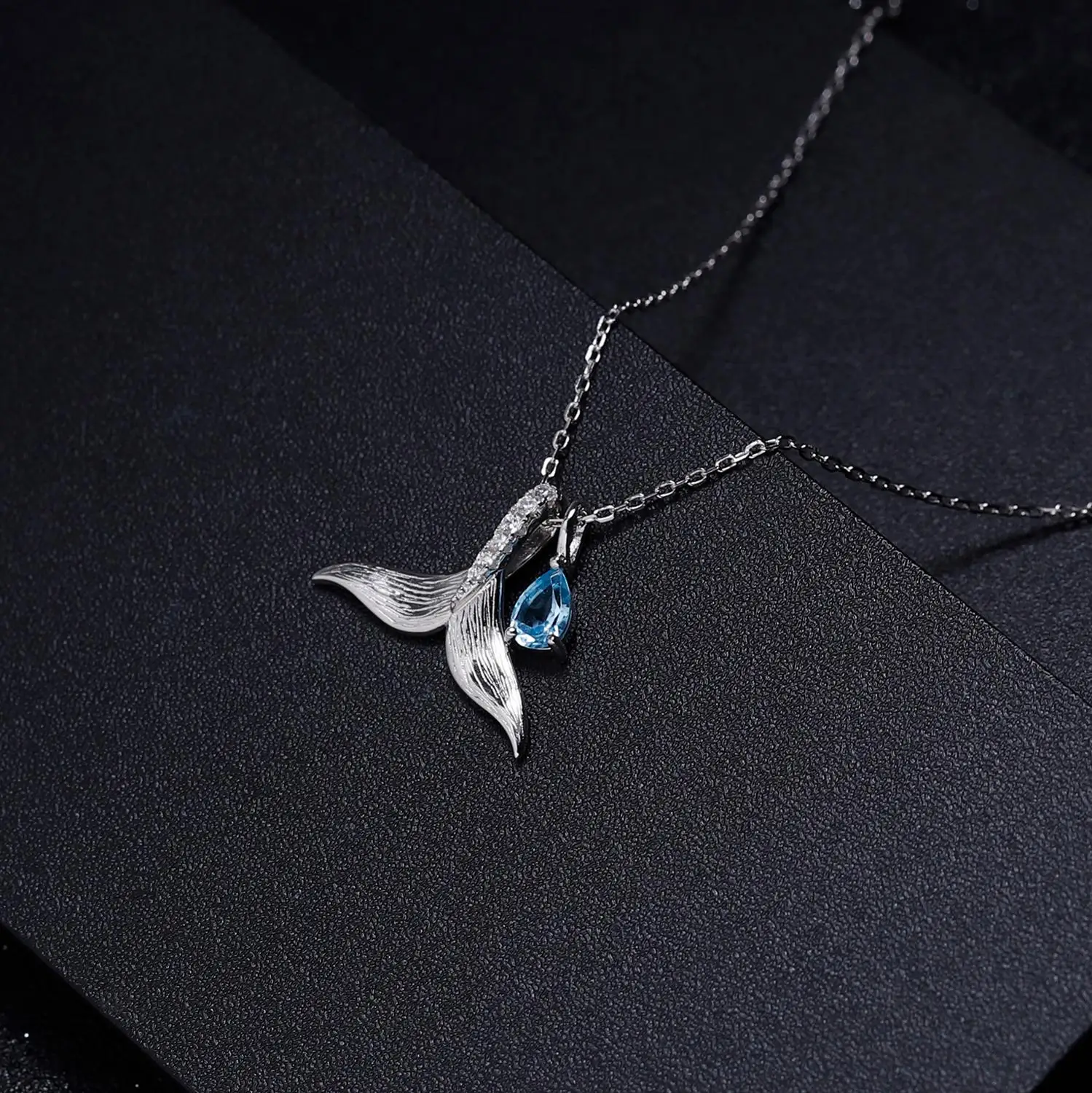 GEM'S балетные серебряные ожерелья для женщин натуральный голубой топаз Ретро Подвеска рыбий хвост 925 пробы серебряные женские ювелирные изделия