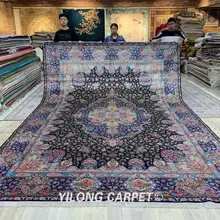 YILONG 10'x14 'ручной работы Турция большой шелковый ковер синий медальон роскошный изысканный ковер(ZSH007A