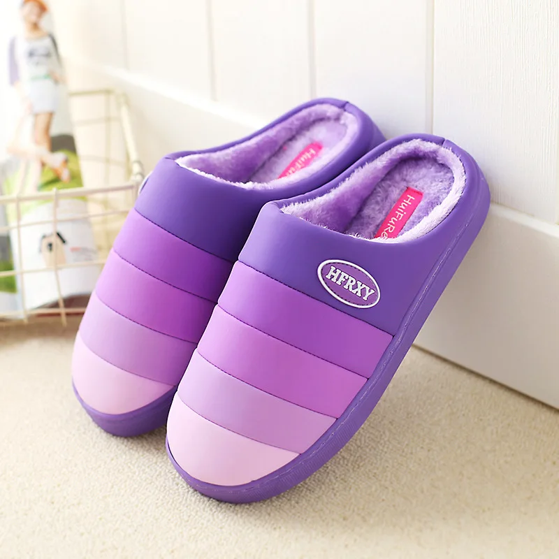Водонепроницаемая зимняя теплая обувь; женские и мужские домашние тапочки; Мягкие плюшевые Нескользящие домашние тапочки для влюбленных; женские шлепанцы; SH10301 - Цвет: purple slipper