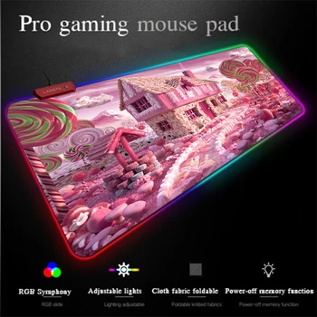 

Yuzuoan Programming Mousepad Oil Painting Pink Cabin Comfortable Computer Keyboard Mat LED Lighing Large RGB Gaming Mouse Pad