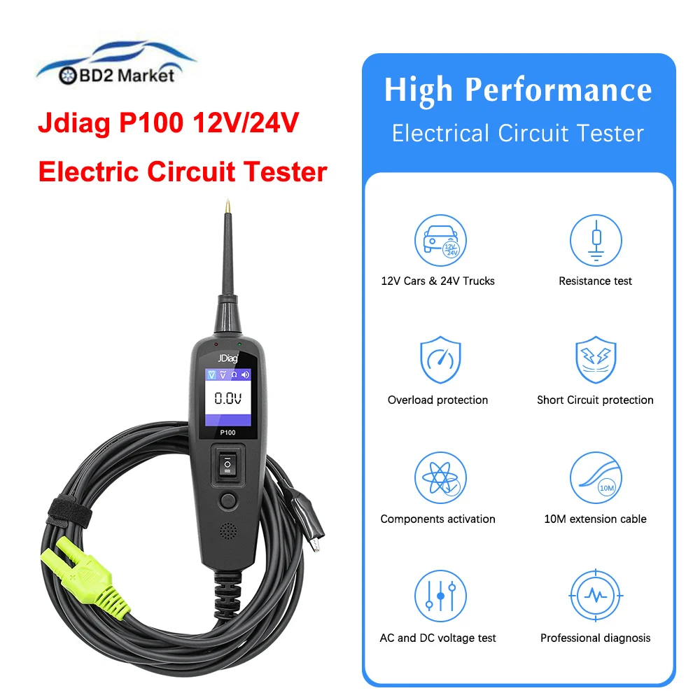 Jdiag P100 Car Electric Circuit Tester 12V/24V Power Probe Battery Automotive Tools Electrical System PK Autel PS100 | Автомобили и