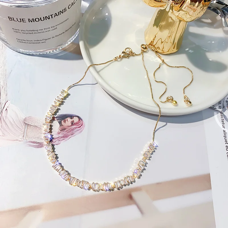 

Simple Zircon Elegant Necklace Europe And America Exaggeration Flashing Neck Ring Neck Accessories Japanese Korean Cool Short Ne
